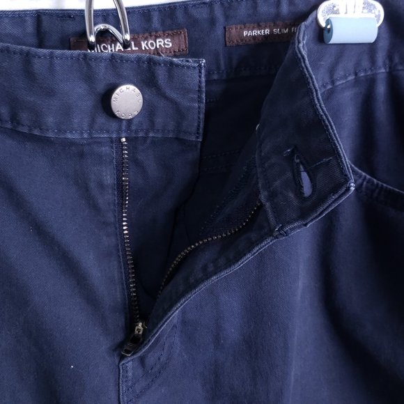 Michael Kors Men's 34x32 (Really 36x30.5) Navy Blue Parker Slim Fit Chino Pants - Picture 5 of 9